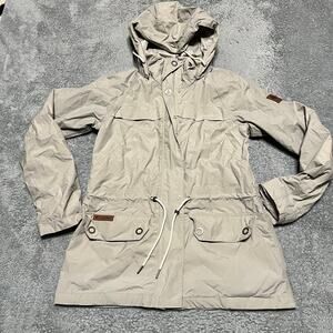 Columbia Jacket Womens Medium Hooded Long Nylon Blend Rain Beige Coat